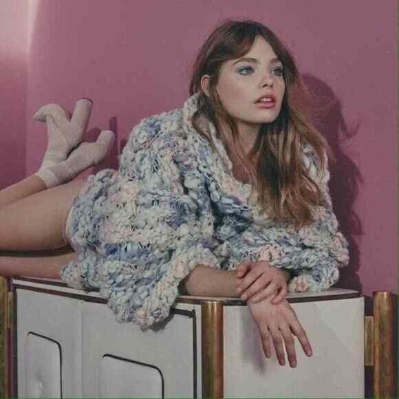 For Love & Lemons Mademoiselle Wool Blend Popover Sweater Blue Pink Size L - Picture 9 of 9